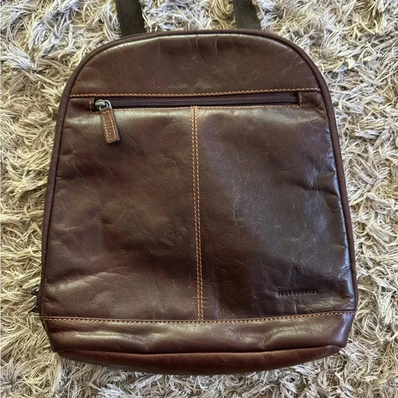 Jack Georges Brown Leather Double Zip Convertible Backpack Shoulder Bag - Picture 2 of 8